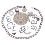 A collection of silver coloured jewellery , to include a silver white and yellow stone set