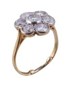 A diamond cluster ring , the brilliant cut diamonds in a flower head setting, approximately 2.10