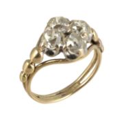 A diamond cluster ring, set with four old brilliant cut diamonds, approximately 1.20 carats total,