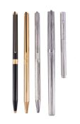 S. T. Dupont, a white metal fountain pen and ballpoint pen, with striated decoration, the fountain