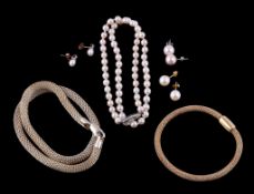A small collection of cultured pearl jewellery , to include a pair of cultured pearl and diamond