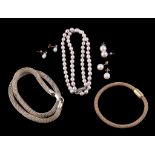 A small collection of cultured pearl jewellery , to include a pair of cultured pearl and diamond