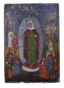 A late 19th century provincial Orthodox icon of the Virgin, tempera on panel, 29cm x 20.5cm (11 1/