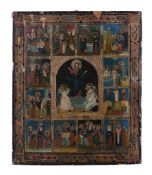 A 19th century Russian icon of the Resurrection with twelve Church Feasts, tempera on panel, 31cm x