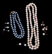A cultured pearl necklace, the uniform cultured pearls measuring 7mm, 68cm long; together with a