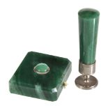 An aventurine quartz canted rectangular bell push, possibly Russian, early 20th century, 5.8cm (2
