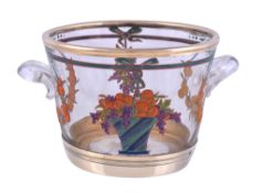 A French silver gilt mounted enamelled clear glass bowl, apparently no maker's mark, 1st standard,