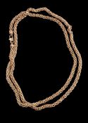A 9 carat gold necklace, composed of multiple polished links, to a lobster claw clasp, stamped 375,