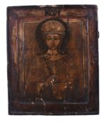 A 19th century icon of St Veronica, the Veil to the border above, tempera on panel, 31cm x 25.5cm (