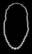 A cultured pearl necklace, composed of graduated 4mm to 19mm cultured pearls, to a 1930s synthetic