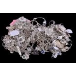 A collection of silver coloured jewellery , to include various bracelets; necklaces; rings; and