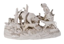 A Nymphenberg white porcelain boar hunt group, late 19th century, impressed Wittelsbach shield