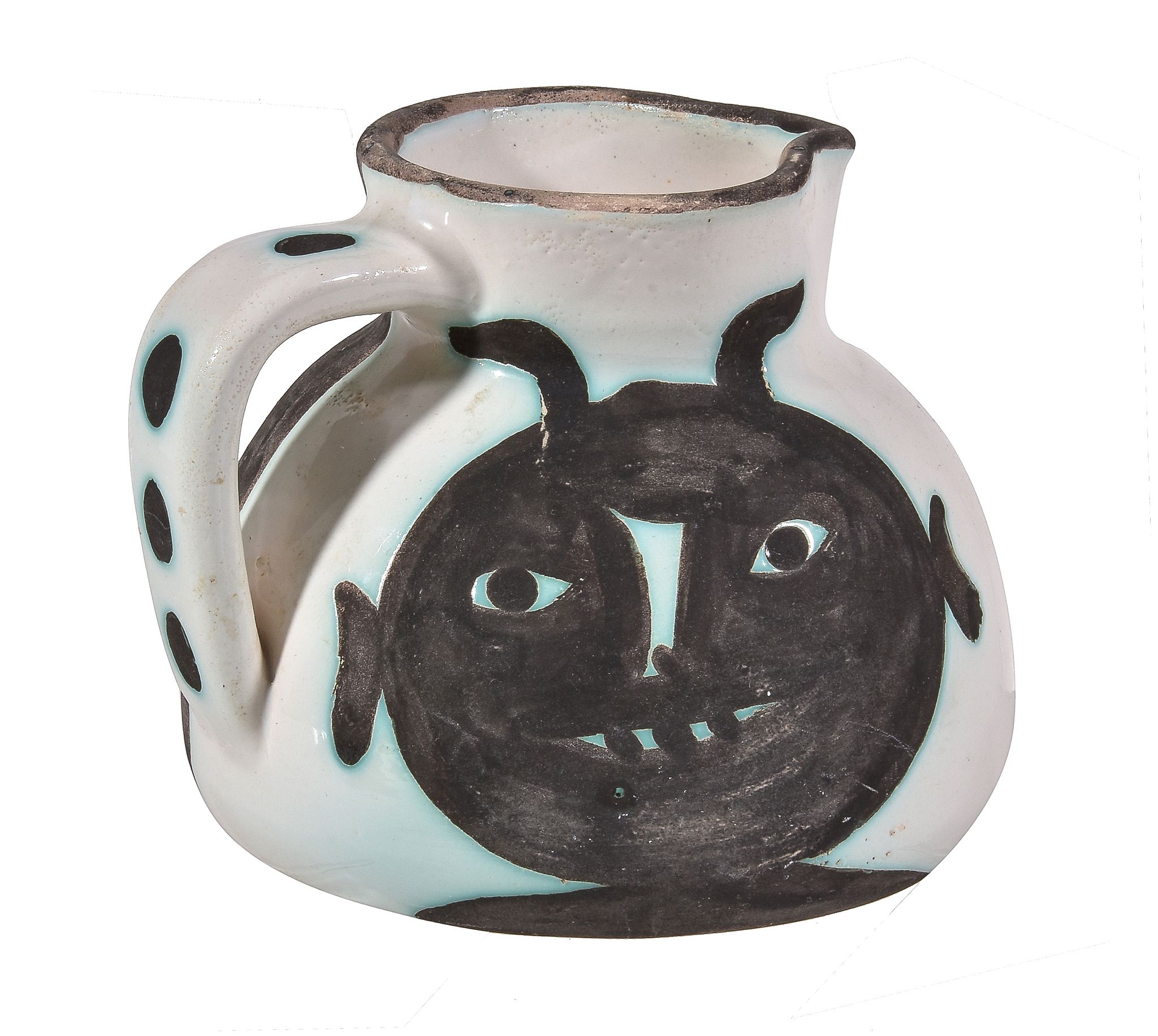 Pablo Picasso (1881-1973) for Madoura, Pichet Tetes, an earthenware pitcher or jug, with black - Image 2 of 3