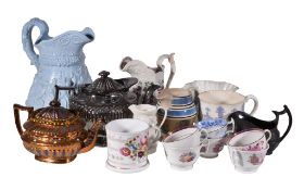 A miscellaneous selection of mostly Staffordshire ceramics, various dates 19th century, notable