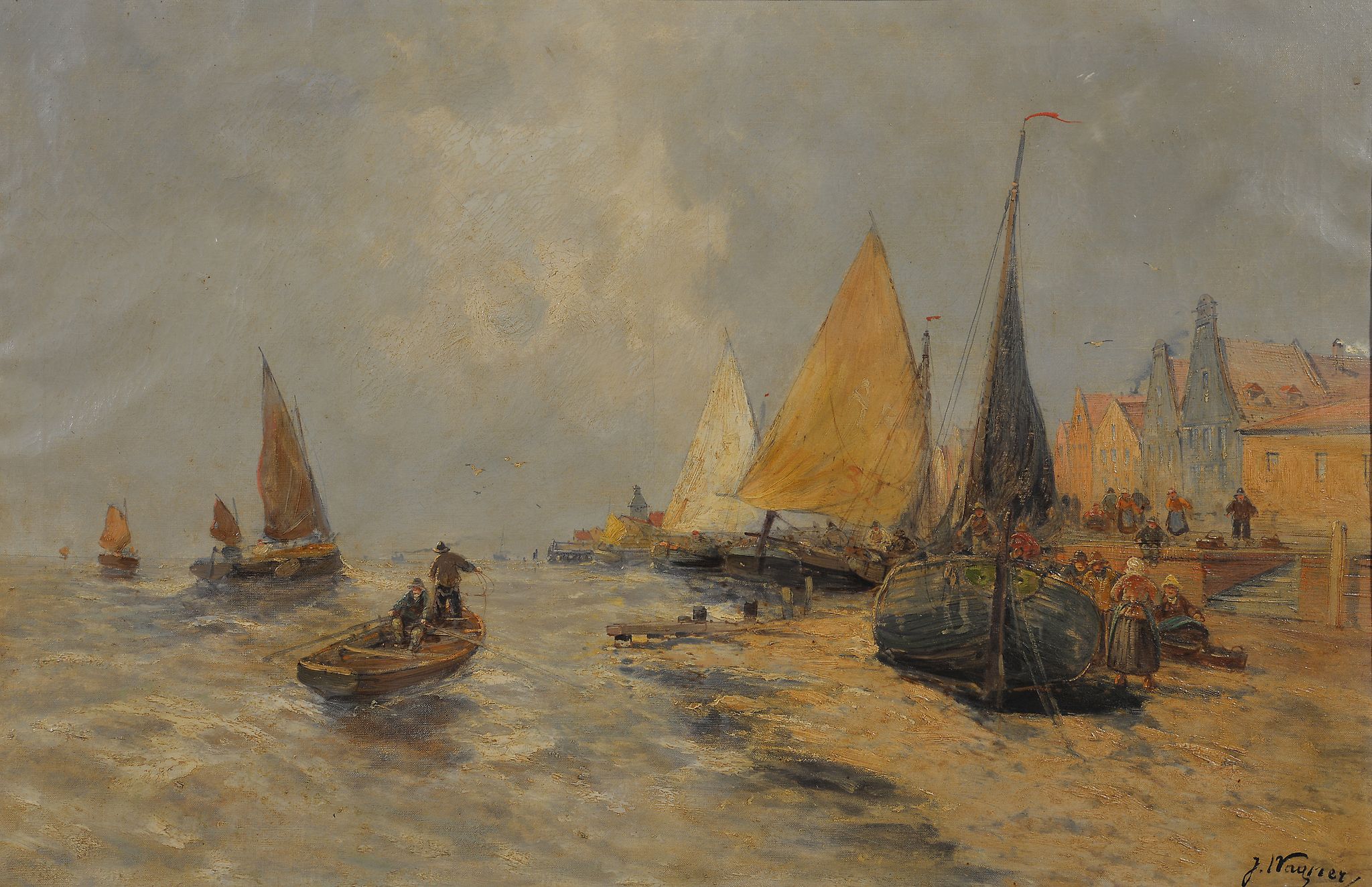 Hans Johann Wagner (Austrian 1866-1940) - Shipping off the Dutch coast Oil on canvas Signed lower