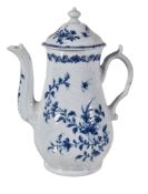 A Worcester feather-moulded baluster coffee pot and cover, circa 1770, painted with the ' Feather