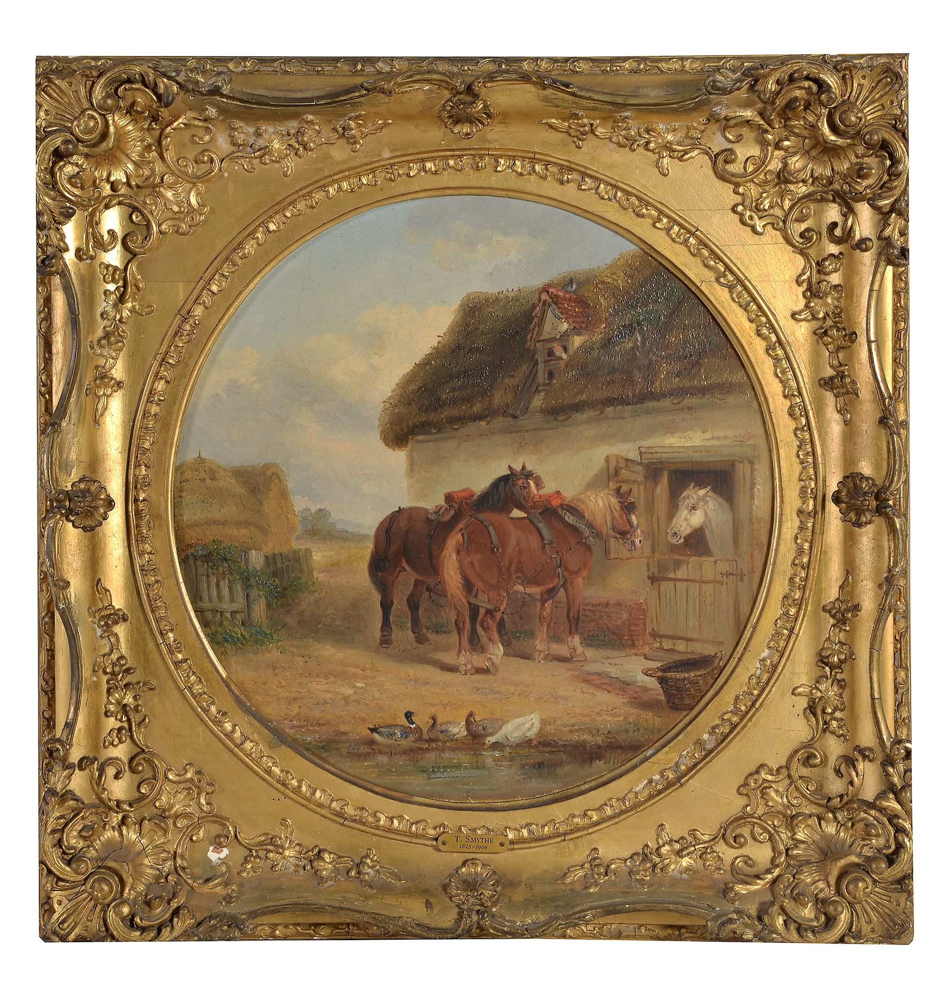 Thomas Smythe (British 1825-1906) - Horses by a stable Oil on board Signed lower left 32 x 32cm ( - Image 2 of 3