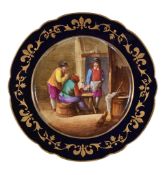 A Limoges porcelain Sevres-style cabinet plate, late 19th century, painted with a tavern scene,