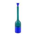 Gio Ponti for Venini, an Incalmo glass decanter and stopper, blue opaque stopper, green top half