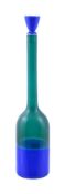 Gio Ponti for Venini, an Incalmo glass decanter and stopper, blue opaque stopper, green top half