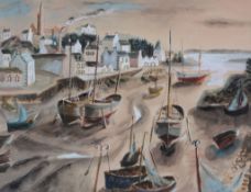 δ Walter Goetz (German 1911-1995) - Boats at low tide Watercolour and pencil, heightened with white