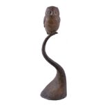 δ Anthony Smith, FLS (b. 1984), Northern Saw-whet Owl, a bronze model of an owl on a twist-tapered