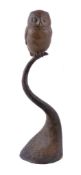 δ Anthony Smith, FLS (b. 1984), Northern Saw-whet Owl, a bronze model of an owl on a twist-tapered