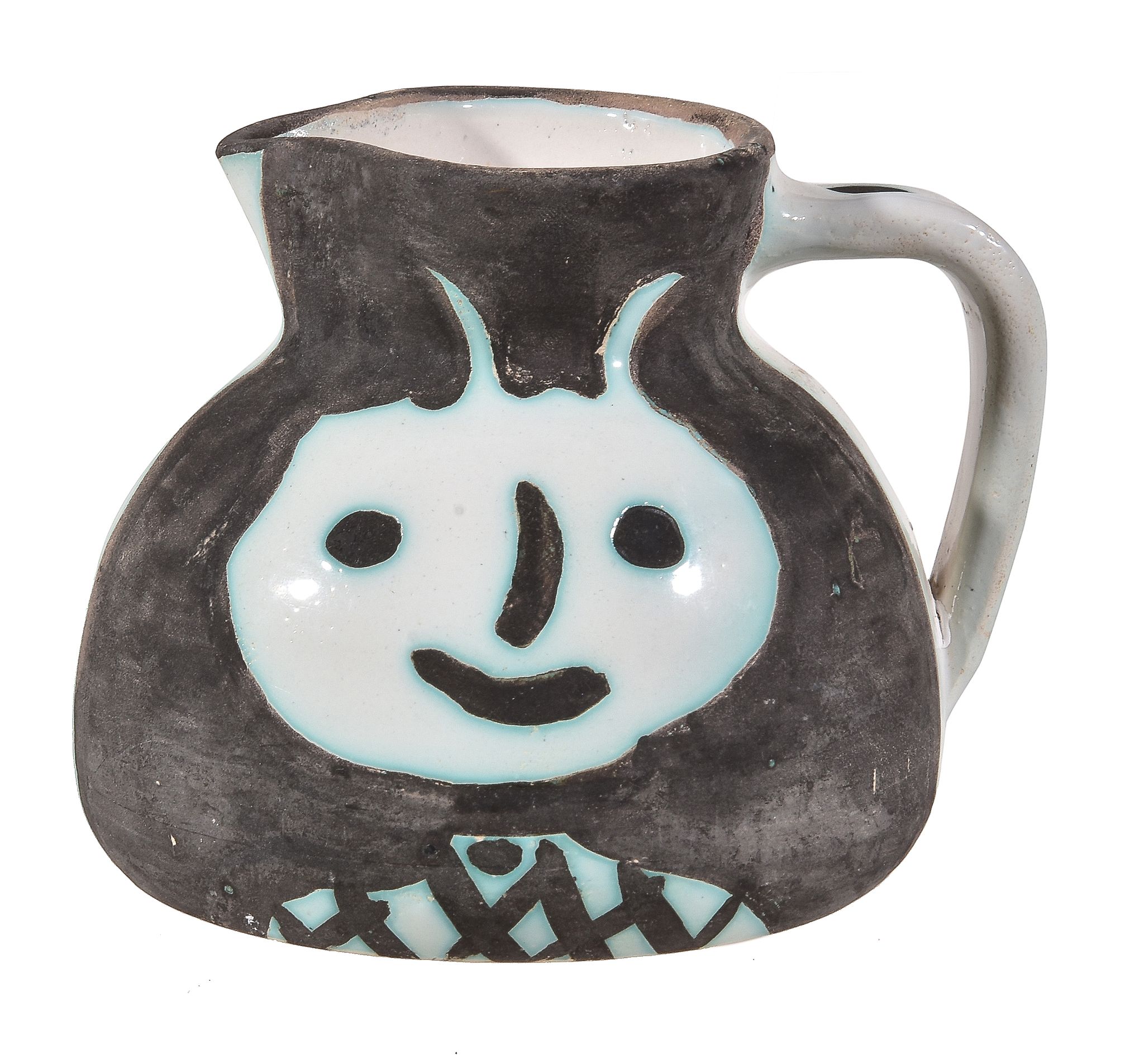 Pablo Picasso (1881-1973) for Madoura, Pichet Tetes, an earthenware pitcher or jug, with black