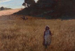 Joshua Anderson Hague (British 1850-1916) - The Bird Scarers - A Welsh Cornfield Oil on canvas
