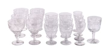 A set of six cut and fruitng vine engraved rummers , early 20th century, 15cm high, a set of six