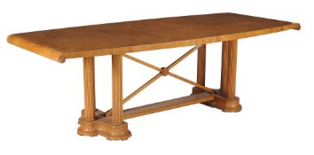 A satin birch quarter veneered refectory table, in classical taste , first half 20th century, 77cm