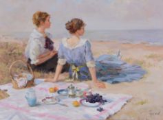 Vladimir Gusev (Russian 20th century) - By the Coast of Normandy Oil on canvas Signed lower right 46