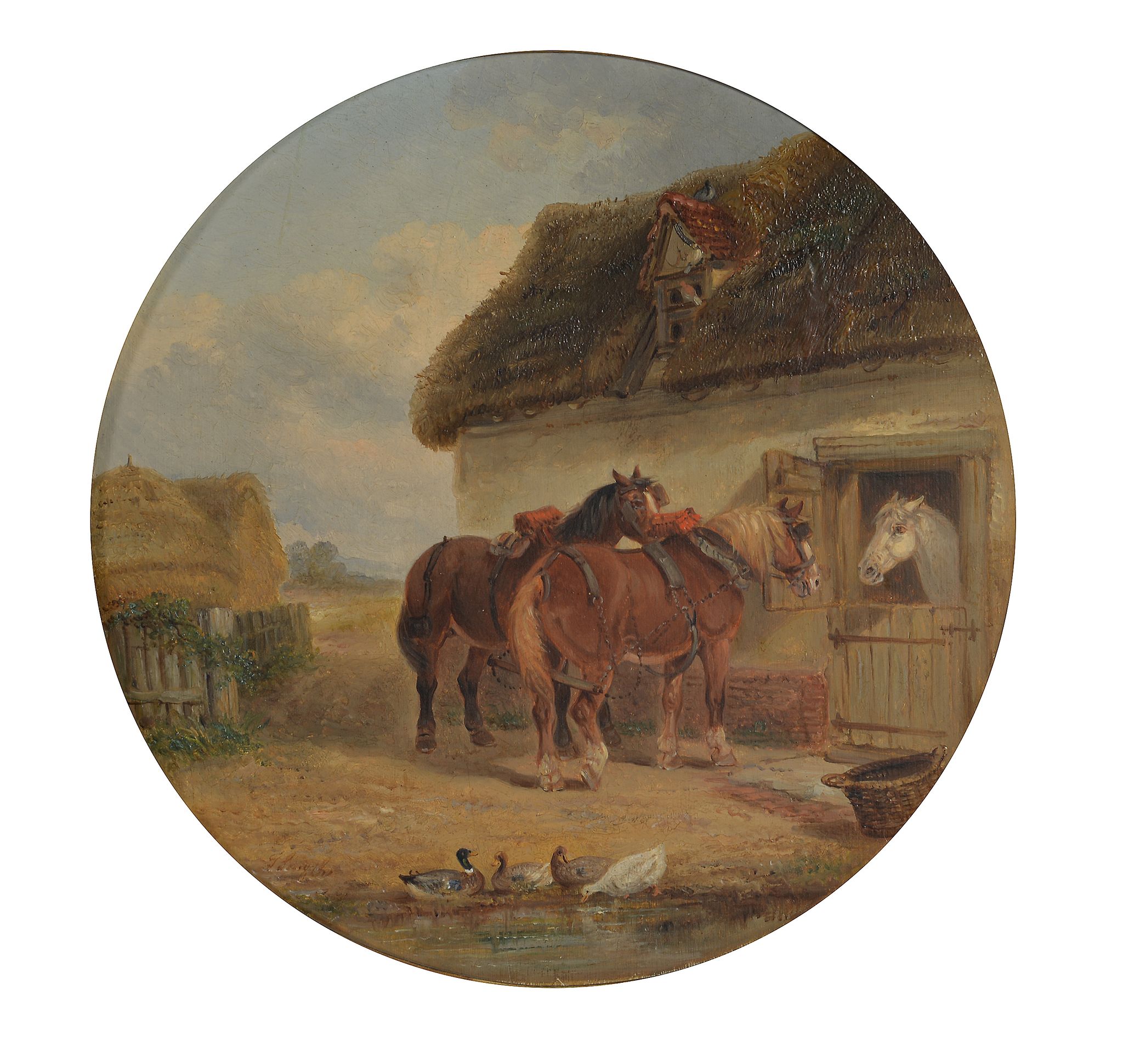 Thomas Smythe (British 1825-1906) - Horses by a stable Oil on board Signed lower left 32 x 32cm (