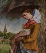 Follower of John Lee (19th century) - Mother and child in a summer storm Oil on canvas 31 x 26cm (12