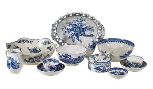 A selection of mostly Worcester and some Caughley blue and white printed porcelains, last quarter