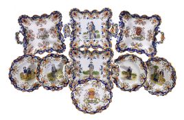 A French faience part dessert service in the Rouen style, 20th century, comprising five plates and