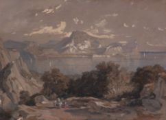 Karl August Lindemann-Frommel (German 1819-1891) - Figures in a landscape, Rome Watercolour,