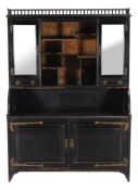 An Aesthetic Movement ebonised and brass mounted side cabinet, circa 1890, the pair of mirror