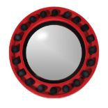 A pair of flock red & black convex mirrors, in the Regency style, of recent manufacture, each 100cm