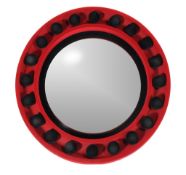 A pair of flock red & black convex mirrors, in the Regency style, of recent manufacture, each 100cm