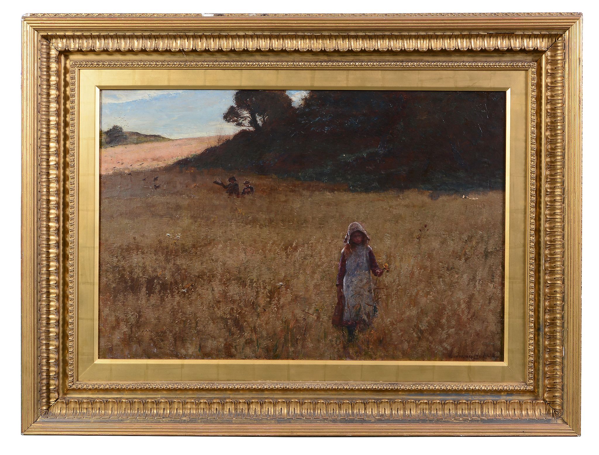 Joshua Anderson Hague (British 1850-1916) - The Bird Scarers - A Welsh Cornfield Oil on canvas - Image 2 of 3