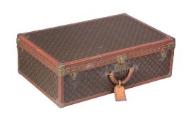 Louis Vuitton, Monogram, a hard canvas covered suitcase, with LV impressed to the leather edges,