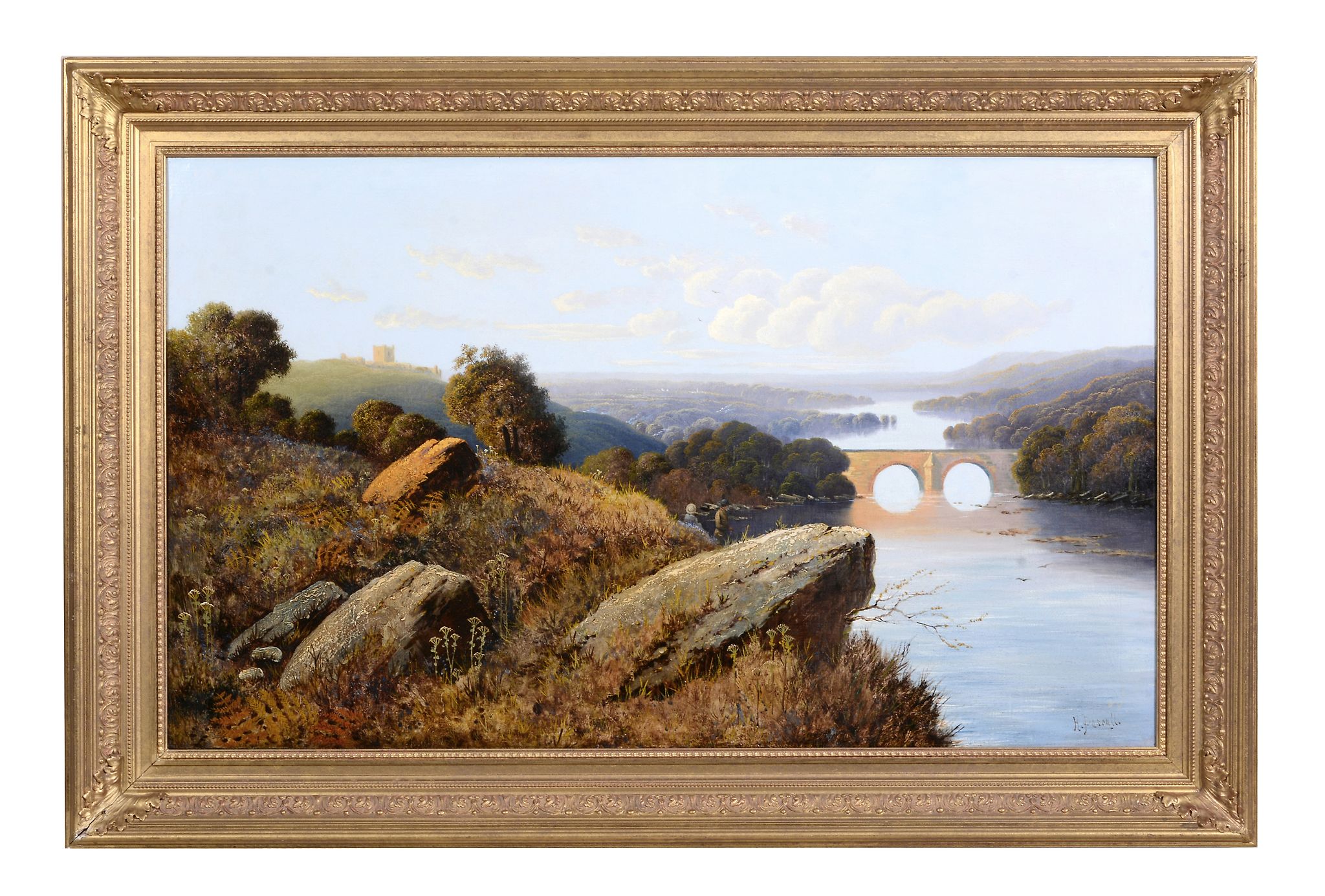 Italian School (late 19th century) - Landscape with river, looking towards a bridge Oil on canvas - Image 2 of 3