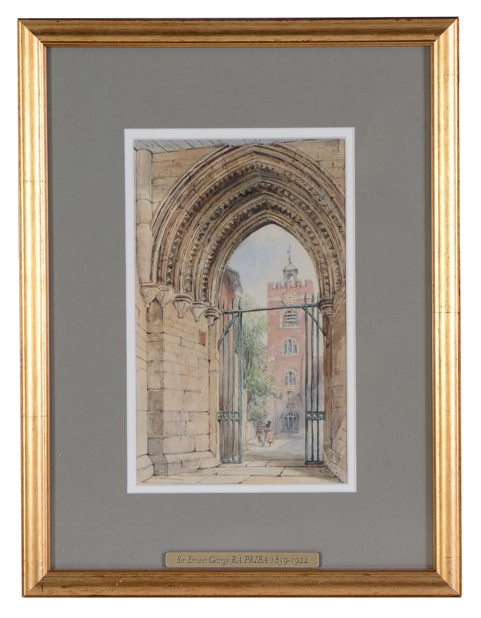 Ernest George (British 1839-1922) - Arch to St Bartholomew, Smithfield Watercolour, pencil and ink - Image 2 of 2