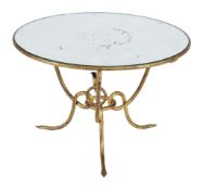 A gilded forged iron circular low centre table by Rene Drouet (1899-1993) , 1940s, 51cm high, 81cm