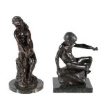 Lucy Gwendolen Williams (1870-1955), two bronze nude figure studies, of a girl seated on a rock, a