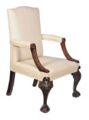 A mahogany armchair in George II style , 19th century, of Gainsborough type, recently upholstered,