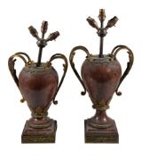 A near pair of French marmo rouge griotte and ormolu mounted urns, third quarter 19th century and