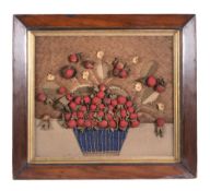 Ω A George IV cut felt and woolwork picture of a basket of strawberries, circa 1825, the fruits