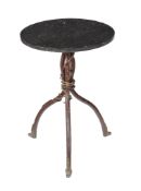 A Continental patinated and parcel gilt metal mounted occasional table, early 20th century, tripod